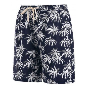 

Coconut Tree Print Vacation Board Shorts, Deep blue