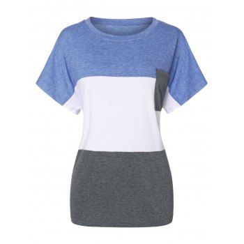 

Contrast Round Neck Pockets Striped T Shirt, Multicolor