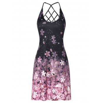 

Floral Print Lattice Cutout Cami Dress, Black