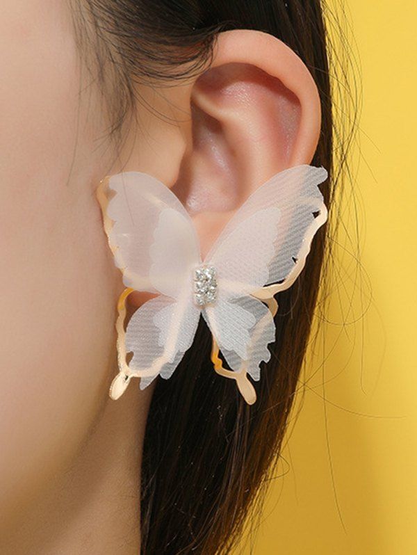Boucles D'Oreilles Motif Papillon en Strass Style Bohémien - Blanc 