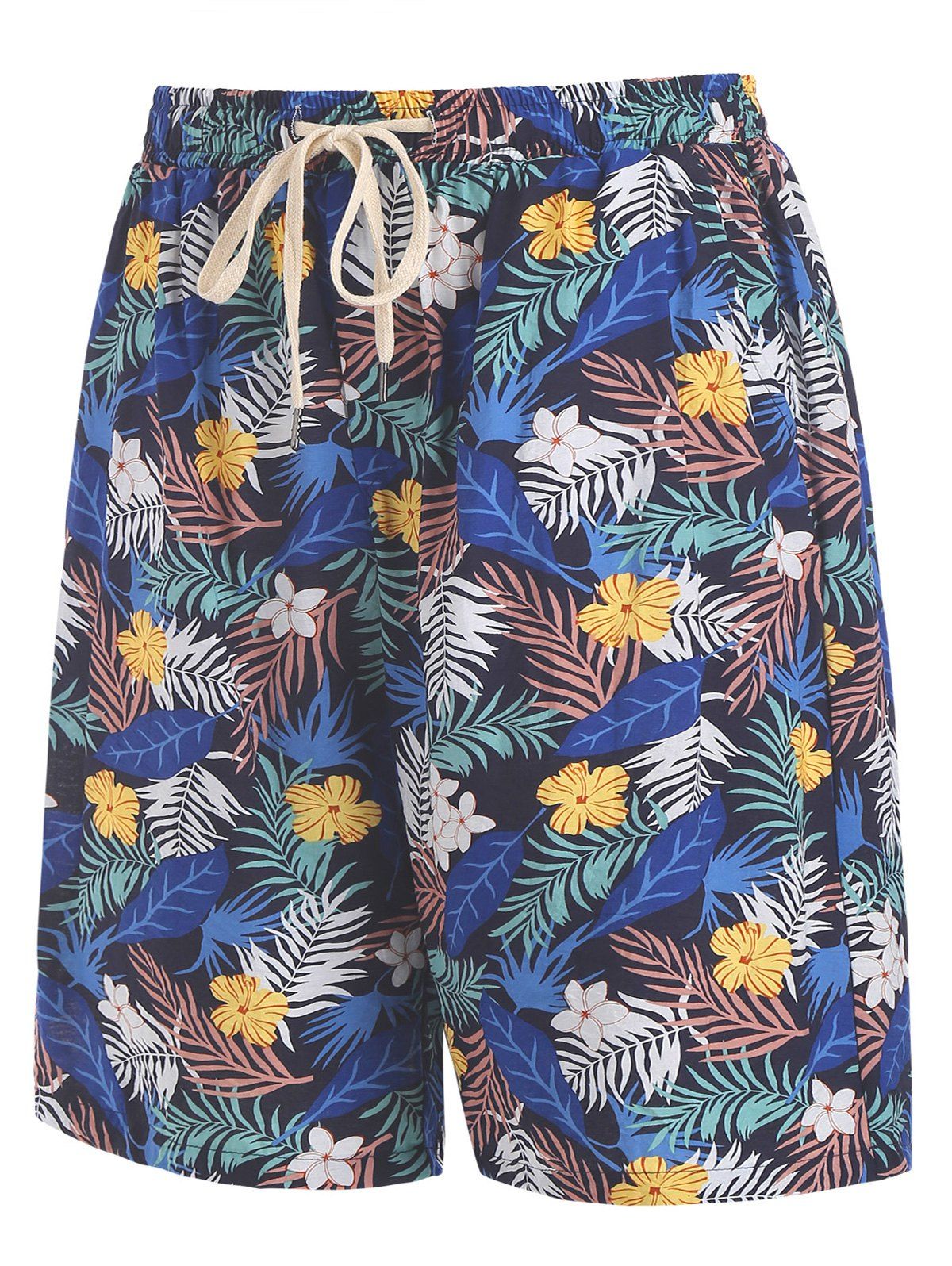 Tropical Floral Leaf Print Hawaii Board Shorts - multicolor A 2XL