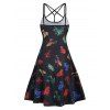 Allover 3D Frog Print Criss Cross Cami A Line Dress - BLACK XL