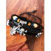 Bracelet en Plusieurs Branches avec Pendentifs Perles Feuilles et Crâne Style Gothique - Noir 
