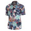 T-shirt à Imprimé Forêt Vierge à Manches Courtes avec Poche - Cadetblue L