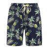 Tropical Leaf Pineapple Print Vacation Board Shorts - BLUE L
