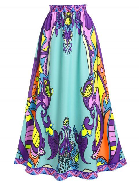 Ethnic Colorful Print Maxi Skirt