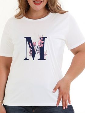 Plus Size Letter M Floral Graphic T-shirt