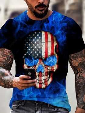 T-shirt Gothique à Imprimé Drapeau Américain Crâne Flamme