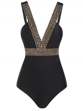 Sequin Swimwear Strap Plunging V Neck One-piece Swimsuit