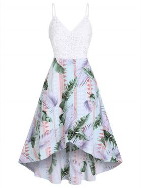 Tropical Floral Lace Crochet Leaf Print A Line High Low Cami Dress