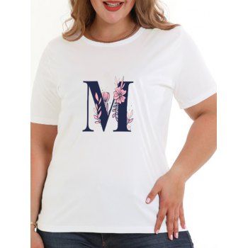 

Plus Size Letter M Floral Graphic T-shirt, White