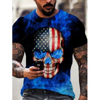 

Gothic American Flag Flame Skull Print T-shirt, Multicolor