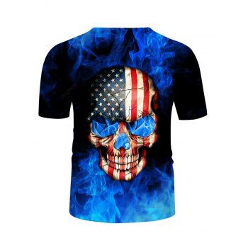 Gothic American Flag Flame Skull Print T-shirt
