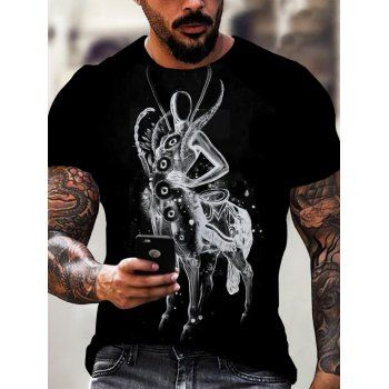 Gothic Soldier Horse Print Short Sleeve T-shirt