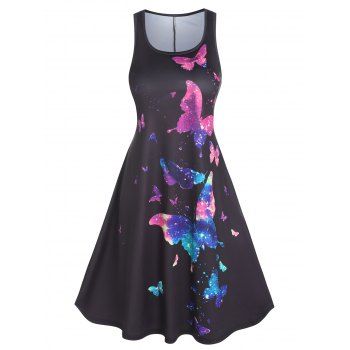 

A Line Butterfly Print Tank Dress, Black