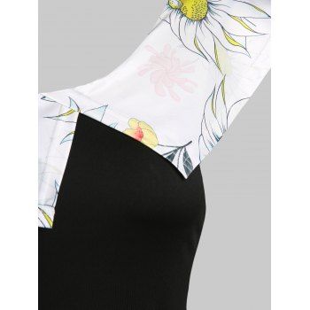 Vacation Printed Sunflower O Ring Belt Skew Neck A Line High Low Dress