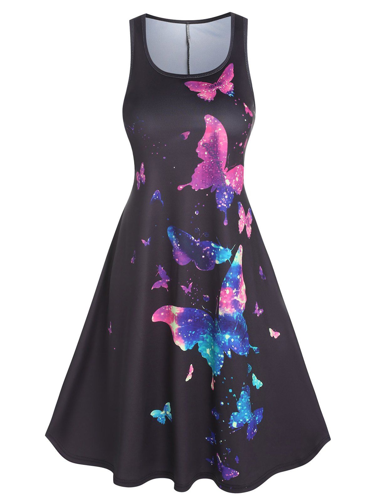 A Line Butterfly Print Tank Dress - BLACK XXL