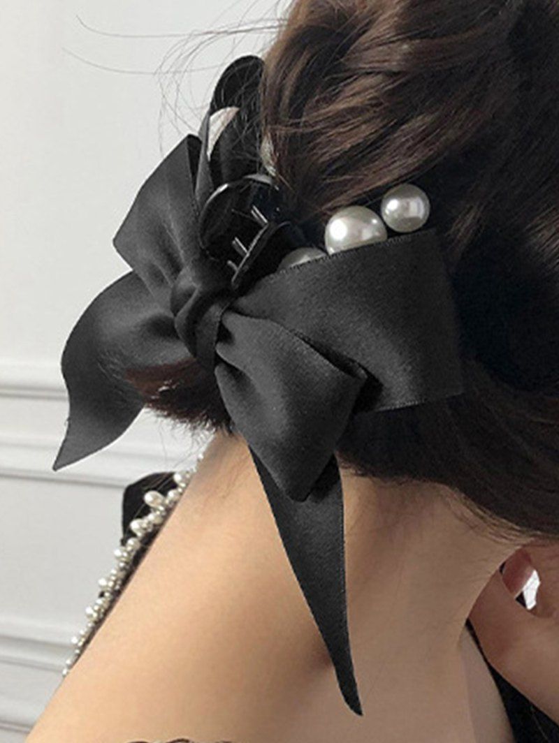 Pince à Cheveux Motif de Griffe avec Nœud Papillon en Perles Fantaisies - Noir 
