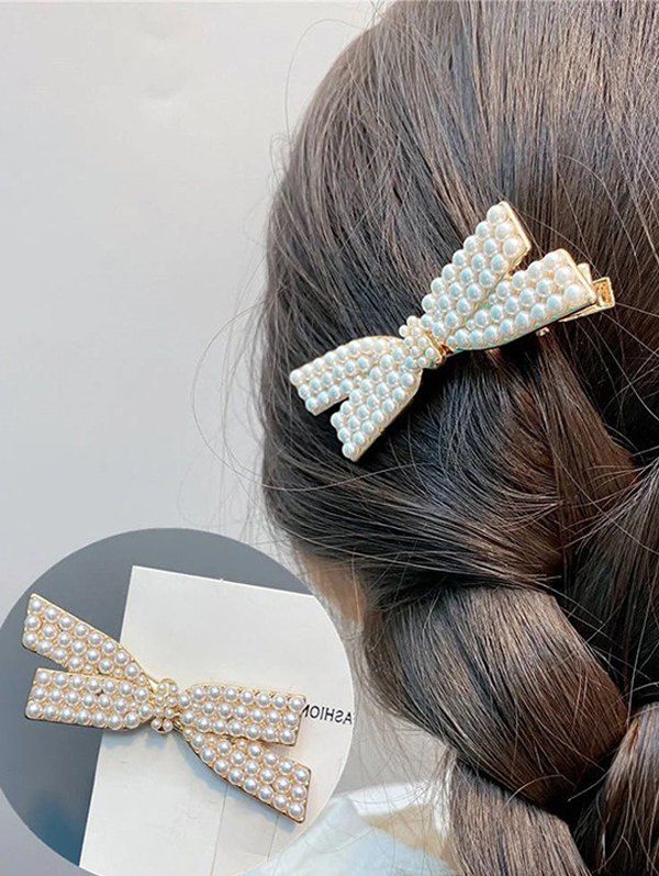 Artificial Pearl Bowknot Shape Hair Clip - GOLDEN 