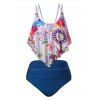 Splatter Paint Flower High Waisted Tankini Swimwear - DEEP BLUE XXXL