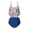Splatter Paint Flower High Waisted Tankini Swimwear - DEEP BLUE XXXL