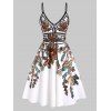 Vintage Flower Print Crop Tankini Swimsuit and Cami Dress Outfit - multicolor S
