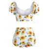 Sunflower Tummy Control Ruched Tankini Swimsuit and Cami Cross Sundress Outfit - YELLOW S
