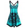 Gothic Skull Print Tank Dress and Halter Swim Top and Lace Panel Leggings Outfit - multicolor S