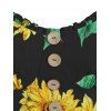 Sunflower Print Sundress Mock Button High Low Dress Sleeveless A Line Midi Dress - BLACK M