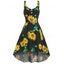 Sunflower Print Sundress Mock Button High Low Dress Sleeveless A Line Midi Dress - BLACK XXL