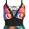 Galaxy Octopus Print Sundress Lace Up Spaghetti Strap Midi Dress Backless High Waist Cami Dress - BLACK XXL