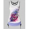 Clock Floral Print Cinched Criss Cross Ringer Tank Top - WHITE XXL