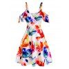 Summer Flower Printed Cold Shoulder High Waist A line Mini Dress - WHITE 2XL