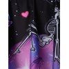 Cartoon Skeleton Heart Print Ruffle Tankini Swimsuit - LIGHT PURPLE XXL