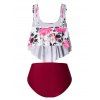 Plus Size Flower Print Ruffle Padded Tankini Swimsuit - DEEP RED 4X