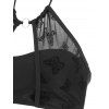 Maillot de Bain Bikini Papillon Gothique en Maille et Robe Evasée à Lacets et Collier Ras-du-Cou - Noir S