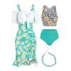 Ensemble de Robe à Imprimé Tournesol et Maillots de Bain Tankini et 2 Pièces Bracelets de Cheville en Chaîne Figaro Perlée - Vert clair S