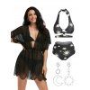Sun Print Tankini Swimsuit Laser Cut Scalloped Cover-up Star Earrings Outfit - BLACK S
