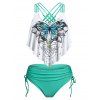 Flounce Butterfly Cross Tankini Swimsuit and Ombre Dress and Stud Earrings Outfit - GREEN S