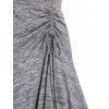 Space Dye Print Midi Dress Mock Button Cinched Ruched Tie Up Flare A Line Dress - LIGHT GRAY XXL