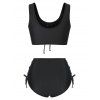 Floral Bikini Swimsuit High Waisted Lace Up Tank Swimwear Set - BLACK XXL