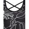 Sketch Leaf Floral Print Crisscross Skirted Tank Top - BLACK XXXL