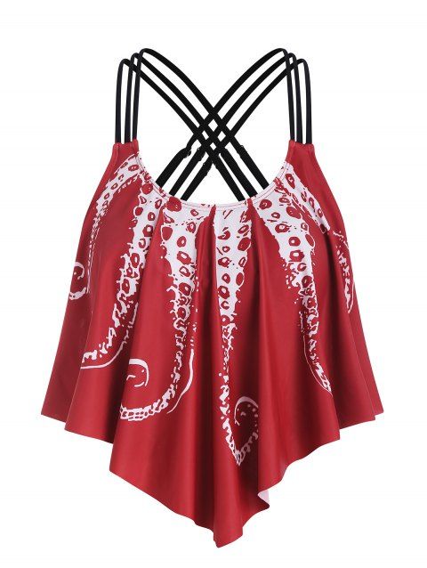 Maillot de Bain Bikini Croisé à Imprimé Poulpe à Volants