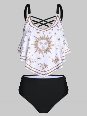 Celestial Sun Animal Graphic Swimsuit Crisscross High Rise Tankini Swimsuit
