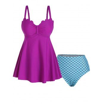 

Fish Scale Print Modest Tankini Swimsuit, Purple