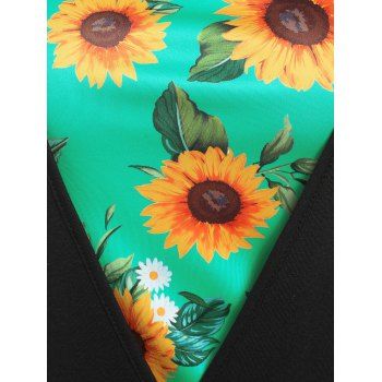 Surplice Tee Cinched Tie Ruched Sunflower Floral Print Faux Twinset T Shirt