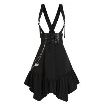 Gothic Lace Up Flounce Buckle Asymmetric Suspender Skirt With Butterfly Chain dresslily imagine noua 2022