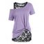 Ensemble de T-shirt de Grande Taille à Col Oblique et de Débardeur en Dentelle - Violet clair 5X