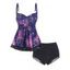 Modest Tankini Swimsuit Vintage Swimwear Celestial Sun Moon Print Lace Insert Ruched Beach Bathing Suit - PURPLE S