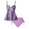 Tribal Modest Tankini Swimsuit Floral Push Up Underwired Swimwear Set - LIGHT PURPLE S